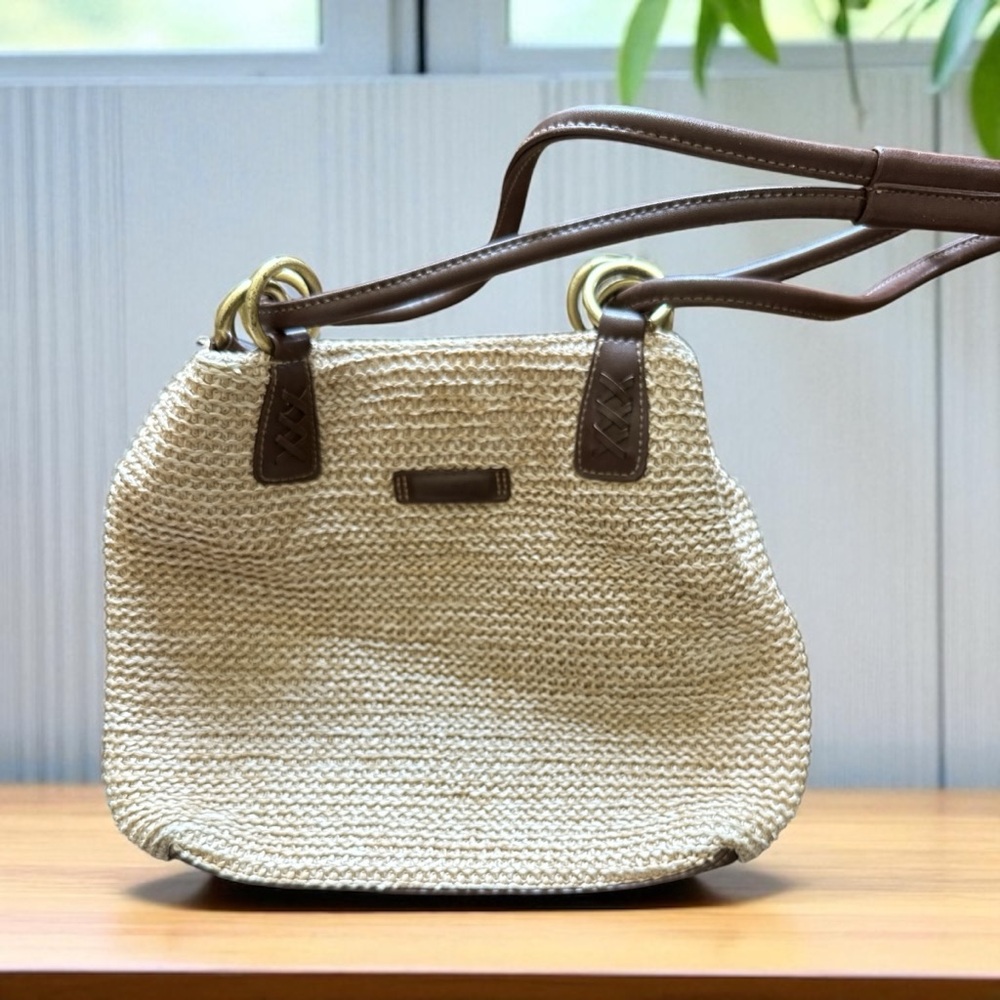 Tan and Brown Shoulder Bag with Leather Accents